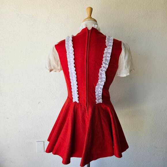 Vintage 40s 50s Red White Wool Felt Cheerleader Maid Costume Mini Dress S/M - Picture 9 of 13